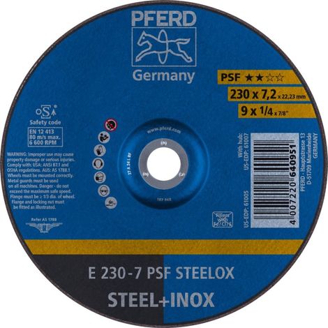 Disque à meuler PFERD Ø 230 x 7,2 x 22,23mm pour acier (1/2)