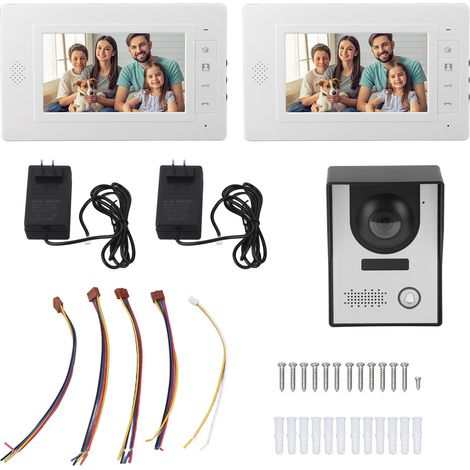Kit visiophone filaire 7 pouces avec vision nocturne, interphone vidéo 2 voies pour appartement villa, système de sonnette vidéo AC100-240V prise US (1/5)