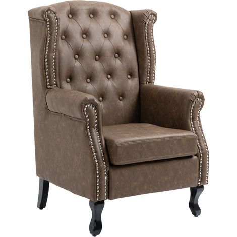 Wingback Accent Chair Tufted Chesterfield-style Armchair  Nail Head Trim for Living Room Bedroom Brown (1/5)