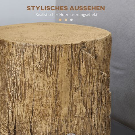 Table d'appoint imitation souche d'arbre, pieds réglables, 37x37x43 cm, béton marron (1/4)