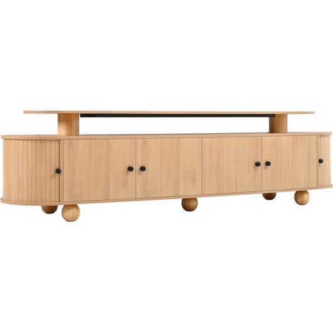 Mueble TV ovalado de dos niveles MDF color natural con 4 puertas y 2 puertas correderas (1/5)