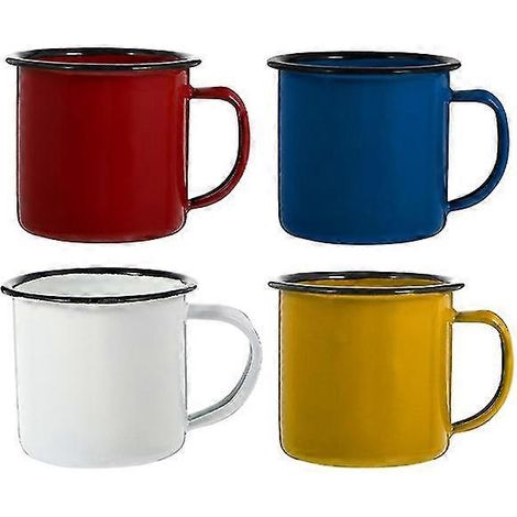 Set aus 4 Vintage-Emaillebechern für Camping, Wasserbecher, Kaffeebecher und Milchbecher (1/5)