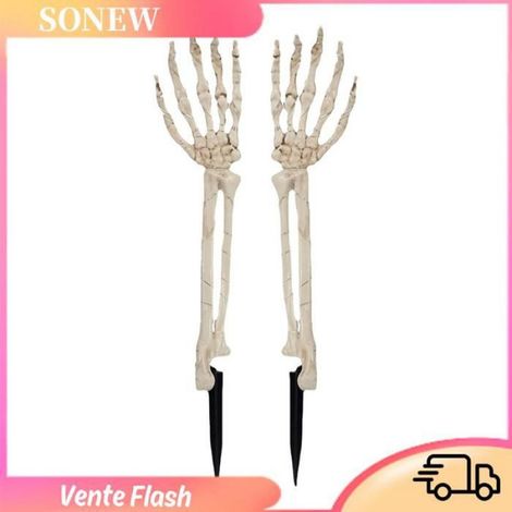 Piquet Lumineux Bras Squelette - 48 LED Chaud - Pour Décoration Extérieure Halloween Jardin Pelouse - Lot de 2 (1/5)