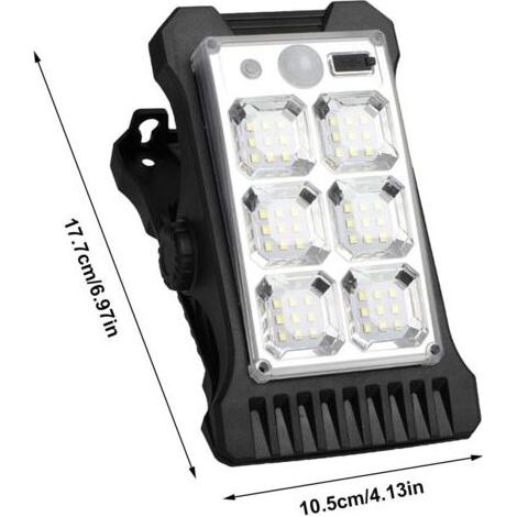 Lampe solaire à pince, étanche avec détecteur de mouvement pour une sécurité extérieure accrue, rechargeable par USB, idéale pour allée, terrasse et jardin, avec luminosité réglable. (1/3)