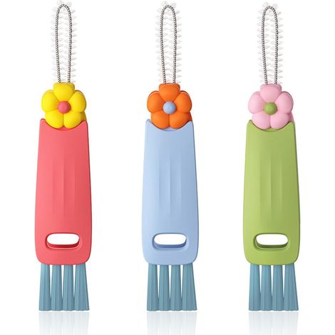 Brosse de Nettoyage Multifonctionnelle 3 en 1, 3 Pièces Outils de Nettoyage pour Couvercle de Tasse, Brosse de Nettoyage pour Couvercle de Tasse, Brosse de Nettoyage pour Bouteilles d'eau (1/5)