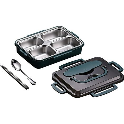 Boîte à lunch bento en acier inoxydable, isotherme, ensemble de couverts portable, gamelle repas pour étudiants, boîte repas thermos avec couverts. (1/2)