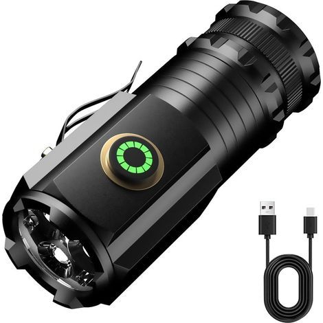 Lampe torche LED rechargeable, 5 modes d'éclairage, fonctionne sur piles, 3 LED P35, pour les urgences en extérieur et le camping (pile 18350 incluse)