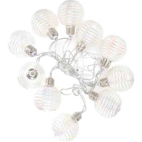 Guirlande lumineuse E27 100 LED fils cuivre, étanche USB, décoration mariage fête anniversaire chambre, alimentation USB ou piles (sans piles), 10 boules irisées striées. (1/5)