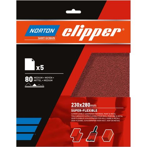 Feuille de toile abrasive super flexible - grain 80 - 230x280 mm - liasse de 5 pcs NORTON - 66261118247