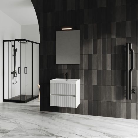 Mobile Bagno Cannettato Bianco Opaco 60Cm  Cortina