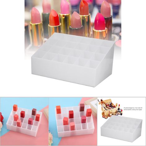 Porte-Lipstick Organisateur de Maquillage - Boîte de Rangement à 24 Grisoirs en PP (Blanc) - Design Stable Espace Optimisé (1/5)
