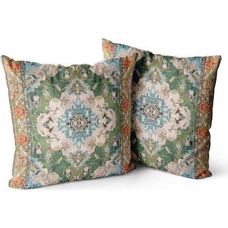 BEBUSINGOTO Lot de 2 housses de coussin de style bohème, housses de coussin carrées décoratives 45 x 45 cm, taie d'oreiller pour canapé, voiture, extérieur, lit, salon, canapé, décoration (vert) (1/4)