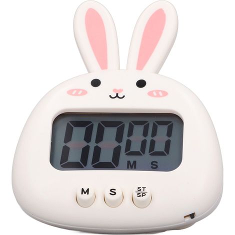 Niedlicher digitaler Timer mit weißem Kaninchenmotiv, leichter tragbarer Küchentimer aus ABS-Kunststoff, einfach zu bedienende Retro-Stoppuhr, Kinderkochtimer (1/5)