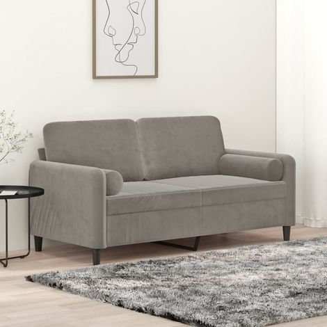 Canapé 2 places oreillers et coussins Gris clair 140 cm Velours vidaXL (1/5)