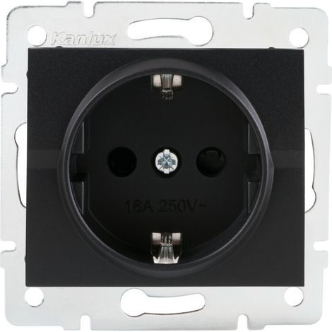 Kanlux LOGI 33606 Matte Black Single Schuko Wall Socket, Type F Grounded, Child Contact Protection, Flush Mount, 16A 250V AC, Screw Terminals, IP20 Indoor (1/2)