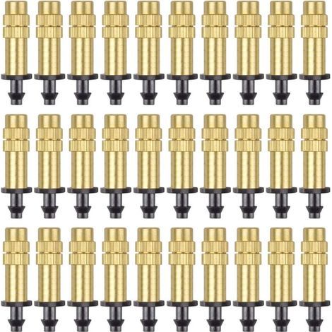 30Pcs Adjustable Copper Atomizing Nozzle Drip Irrigation Sprayer 4/7mm Atomization Micro Sprinkler Irrigation Equipment Cooling Garden Greenhouse Vegetables