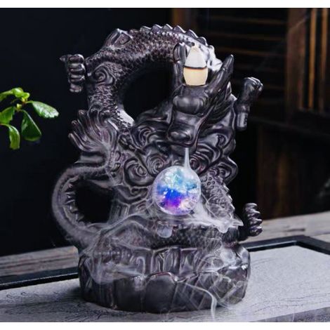 Brûleur d'encens Feng Shui Dragon à reflux / Porte-encens cascade en céramique 17 x 14 x 11 cm