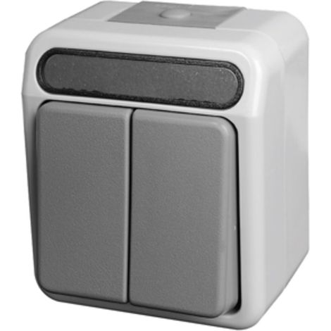 Interrupteur double IP 44 Merten AQUASTAR, gris clair