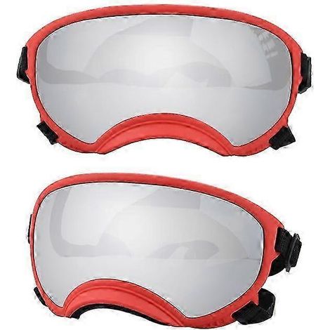 Hundebrille UV-Schutz, hohe Stoßfestigkeit, verstellbares Gummiband, atmungsaktiv, für Welpen und große Hunderassen (Rot und Silber, Größe M) (1/5)