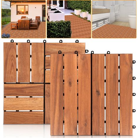 Jopassy Piastrella in legno di acacia 30 x 30 cm Piastrelle per terrazze Sistema a incastro Piastrelle a incastro per esterni Balcone Piastrelle per terrazze Legno,resistente Antiscivolo 77x