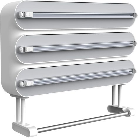 4 en 1 Derouleur Film Alimentaire,Distributeur Film Alimentaire,Distributeur Papier Aluminium et Film-Magnétique et Murale sans Percer (Gris) (1/5)