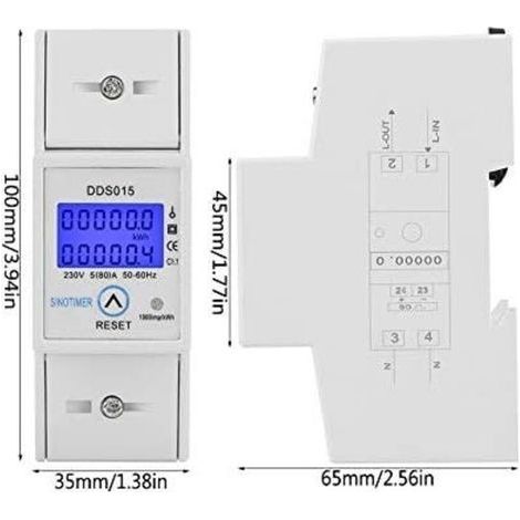 Einphasiger 230-V-5-80-A-DIN-35-mm-Stromzähler mit Wattmeter, kWh-Hintergrundbeleuchtung und elektronischer Anzeige (1/3)