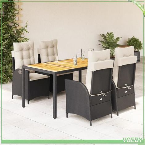 Ensemble à manger de jardin - 3213088 - Résine tressée noir - Table acacia 150x90 cm - 4 chaises inclinables (1/5)