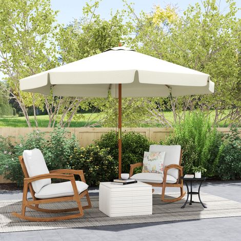 Ombrellone da Giardino con Doppio Tettuccio, in Legno di Bambù e Poliestere, Ø325x250 cm, Beige