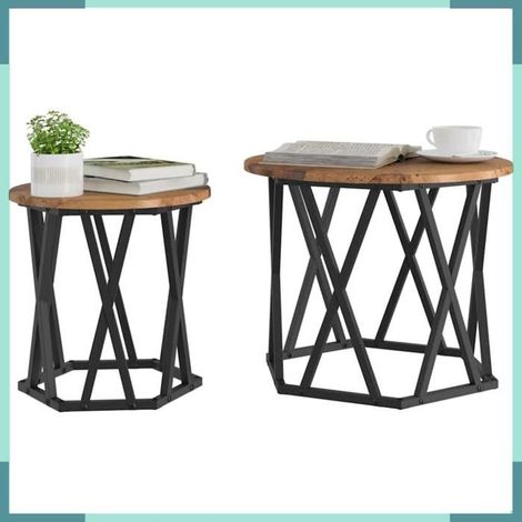 868247 Table d'appoint 2 pcs bois recyclé Bois d'ingénierie et acier (1/5)