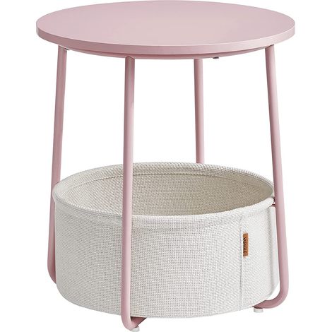 Vasagle – Table d'appoint avec panier 39x18cm – Ø45cm – pieds en acier U – design scandinave rose/blanc – charge max 35kg