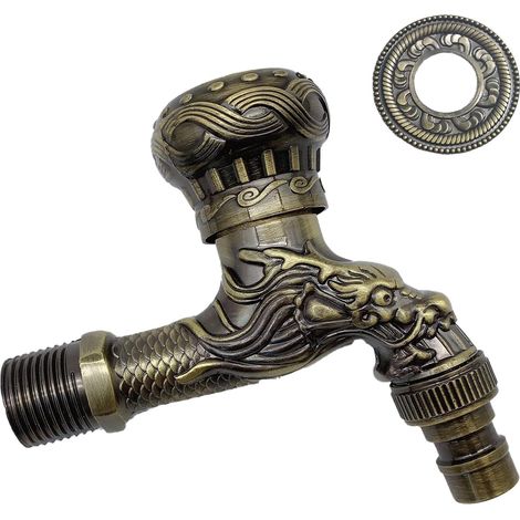 Robinet Dragon Sculpté - 1 Pièce - Alliage Bronze Vintage - Décoration Relief Détaillée - Salle de Bain Jardin Cuisine - Diamètre 20 mm (1/5)