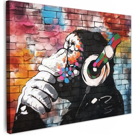 TABLEAU SUR TOILE Singe - Graffiti - Musique Décoration Murale 40x30 cm