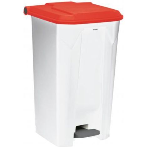 Poubelle à pédale Utilo - 100l - blanc / rouge (1/3)