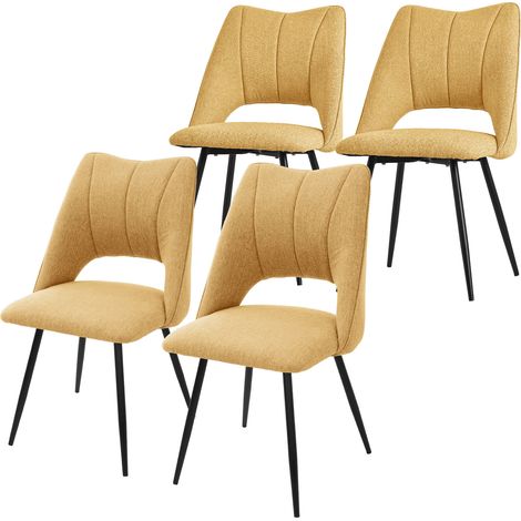 ML-Design Esszimmerstühle 4er Set Senfgelb, Wohnzimmerstühle aus Stoffbezug, schwarze Metallbeinen, Küchenstühle mit Rückenlehne, Polsterstühle für Esszimmer Wohnzimmer Küche Büro, Gepolsterte Sessel