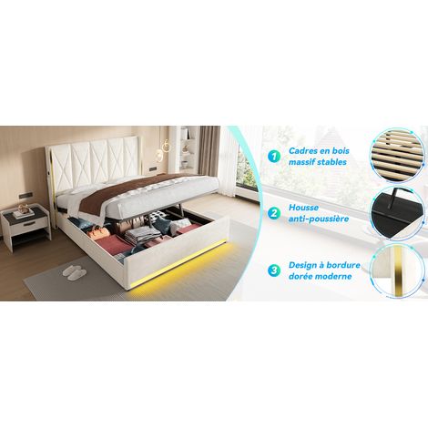 Stauraumbett 180x200 cm Samt beige mit USB, Hydraulik, für kleine Räume, ohne Matratze – MEUBLIV (1/5)