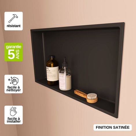 Niche de Douche 30x60cm - Rangement mural de Salle de Bain - Noir Satiné - NOOK