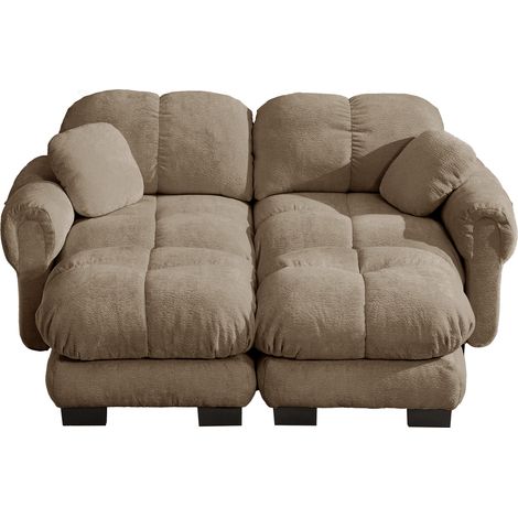Divano Modulare 2 Posti in Chenille, Forma a U, Cuscini Trapuntati, Chaise Longue Mobile, Marrone (1/5)