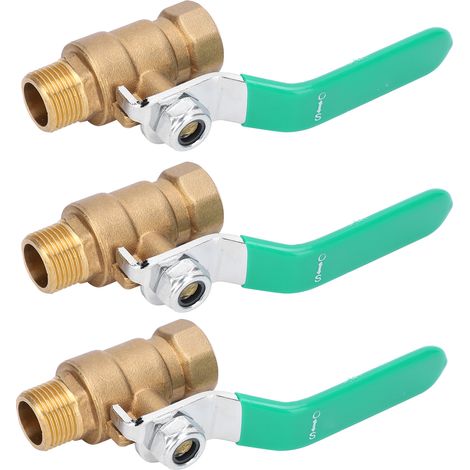 Lot de 3 vannes à bille épaisses, filetage interne et externe 3/8 pouce, vanne d'arrêt pour tuyau d'eau, interrupteur en laiton durable (1/5)