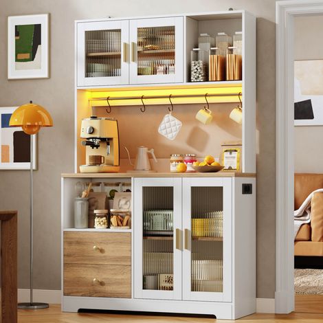 MEUBLIV aparador de cocina 110x40x178 cm negro con LED, USB y vitrina de vidrio templado (1/5)