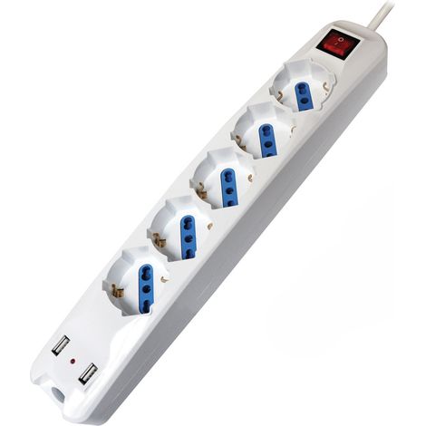Multiprise 5 Prises Schuko 3500W 2 Ports Usb 2.1A Câble 1.5M Fiche Coudée 90° Gain De Place Bureau Maison Haute Qualité Design Robuste Seo (1/3)