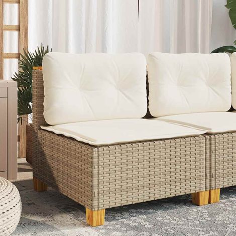 Canapé de jardin sans accoudoirs en résine tressée beige avec coussins 63,5 x 63,5 x 62 cm - PANGIVO (1/5)
