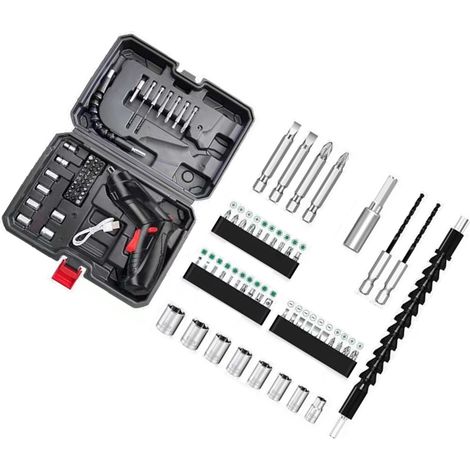 Kit de tournevis électrique léger et rechargeable avec embouts longs et courts pour le montage et la réparation à domicile (1/5)