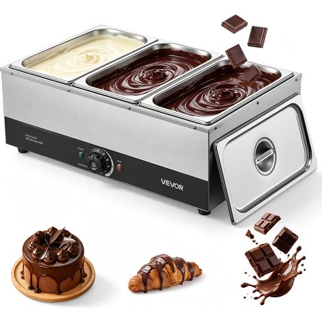 VEVOR Máquina para Derretir Chocolate 1200 W 3 Tanques, Fundidora de Chocolate de Acero Inoxidable, Rango de Temperatura de 30°C a 85°C, Sistema de Calentamiento por Baño de Agua, para Queso y Leche