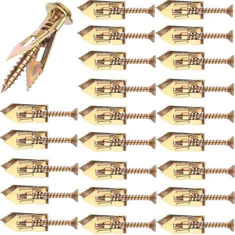 Lot de 80 vis d'ancrage auto-perceuses, 40 ancrages en métal pour cloison sèche et 40 vis à tôle sans perçage nécessaire pour fixer une étagère TV, des rideaux, une calligraphie