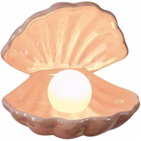 Lampe de chevet en céramique décorative – Design coquillage chic – 20,5 x 20,5 x 18 cm – Éclairage doux pour chambre et bureau – (1/4)
