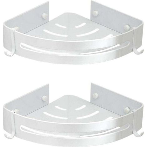 Étagère de douche adhésive d'angle, 2 packs, avec 4 crochets, organisateur de salle de bain - argent. (1/4)