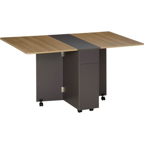 Tavolo Pieghevole Salvaspazio 140x76x76 cm in Legno Truciolato Grigio e Legno Naturale (1/5)