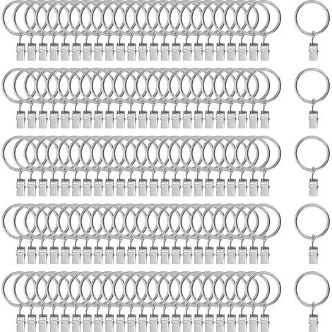 Lot de 120 Crochet Rideau en métal avec Clips, accroche Rideau, Pince Rideaux, 32 mm, Argenté (1/5)
