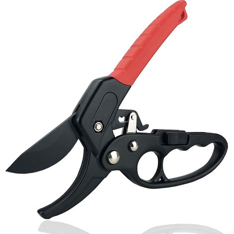 Tijeras de podar con yunque de cremallera y trinquete automático. Tijeras de podar para setos y ramas.