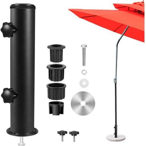 Piquet de parasol - Tube pour pied de parasol avec 3 bagues d'adaptation (48/38/32 mm) - Noir - Support de mât de parasol - Imperméable et antirouille (1/5)